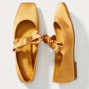 Jeffrey Campbell bow square-toed flats in yellow